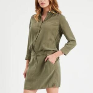 (ET-1) Etienne Marcel Women's Chambray Mini Shirtdress In Military